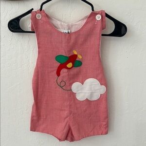 Kelly’s Kids Red White Gingham Airplane Cotton Shorts Romper 4T